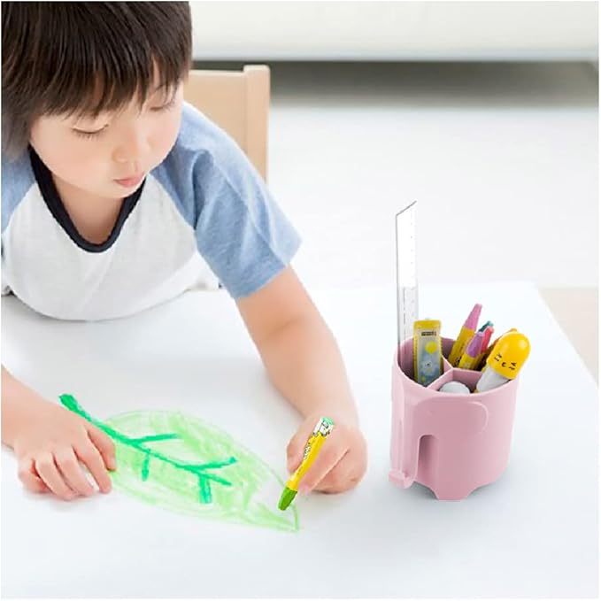 Kids Toothbrush Holder, Cute Elephant Toothbrush Holders for Toddler, Toothbrush Toothpaste Holder for Bathroom, Toothbrush Organizer with 3 Slots and a Hook, Pink