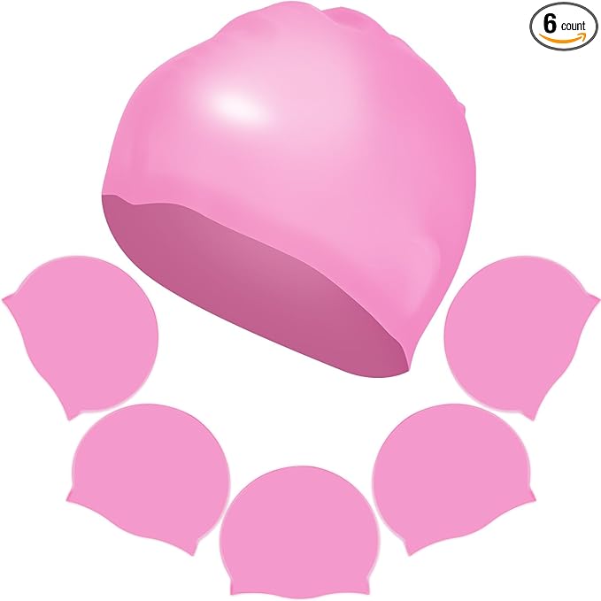 Syhood 6 Pieces Unisex Adult Silicone Swim Cap Waterproof Swimming Hat Non Slip Pool Hat Elastic Silicone Cap for Long and Short Hair-StrideForce Fitness