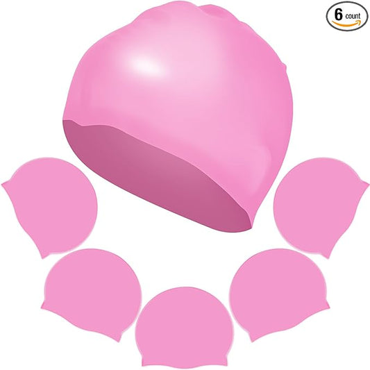 Syhood 6 Pieces Unisex Adult Silicone Swim Cap Waterproof Swimming Hat Non Slip Pool Hat Elastic Silicone Cap for Long and Short Hair-StrideForce Fitness