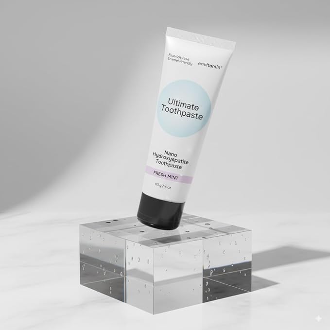 envitamin Fluoride Free Nano Hydroxyapatite Ultimate Toothpaste for Remineralizing Enamel & Sensitive Relief, Whitening, Antiplaque, SLS Free, Fresh Mint, 4 oz (1 Tube, Fresh Mint)