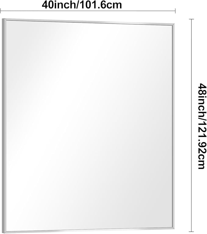 Silver Bathroom Mirror,40x48 inch Wall Mirror for Bathroom Wall Mounted,Large Rectangle Mirror for Bathroom Over Sink,Modern Metal Frame for Living Room,Bedroom Entryway,Horizontal/Vertical-StrideForce Fitness