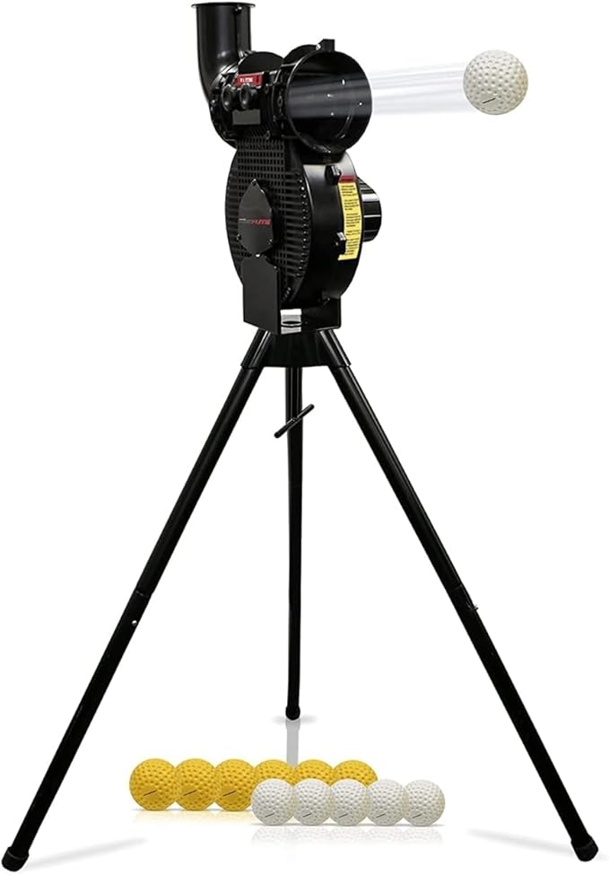 PowerNet Launch F-lite Softball & Baseball Pitching Machine, Dimpled Practice Balls, Bucket of Baseballs, Coaching Bucket Bundle for Pitching Machine, Baseball Training Equipment-StrideForce Fitness