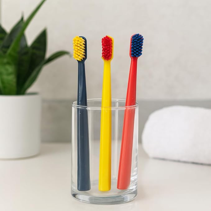 Ved ProCura Ultra Soft Toothbrush – Gentle Manual Toothbrush for Adults with 5,460 Super Soft Bristles for Sensitive Teeth and Gums, (Dark Blue+RED+Yellow)