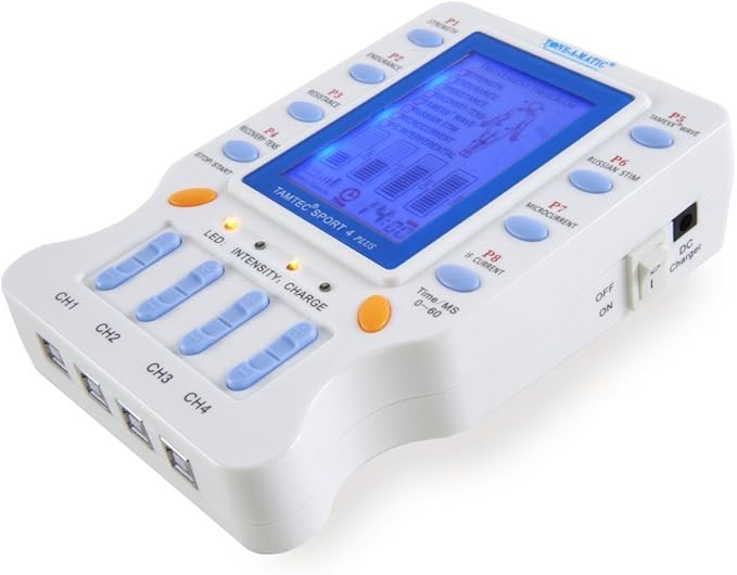 Electronic Muscle Stimulator – TAMTEC SPORT 4 TENS EMS Unit – Microcurrent, Interferential IFC, Russian Stim, ARP Recovery – Pain Relief, Muscle Building & Toning – Portable 4-Ch Electrotherapy Device-StrideForce Fitness