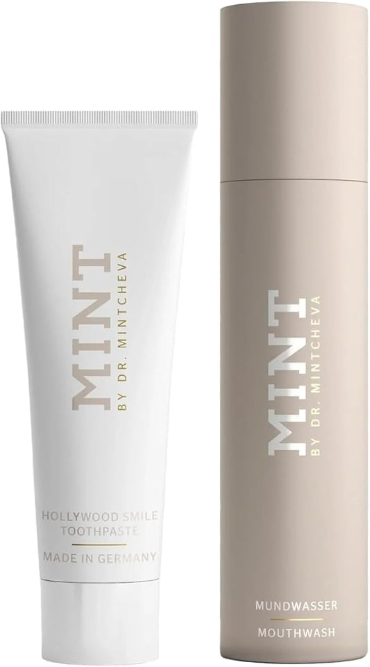 Mint Bright Smile Essential Set – Whitening Polishing Paste & Mouthwash – MPT1 Ultra Polish Technology with Perlite – Hydrogen Peroxide for Radiant Teeth – Vegan, Alcohol-Free, Microplastic-Free