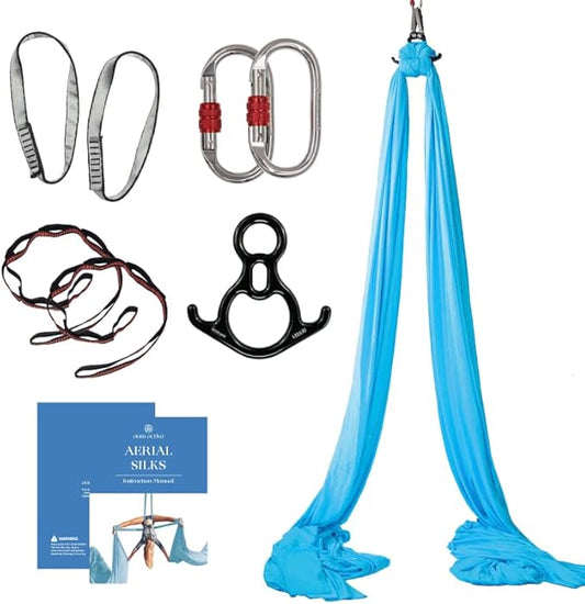 Aerial Silks Starter Kit - Durable 9 Yards of Aerial Yoga Hammock with Hardware & Guide - Aerial Swing for Acrobatic Flying Yoga & All Levels (Aerial Rigging Point Up to 13ft)-StrideForce Fitness
