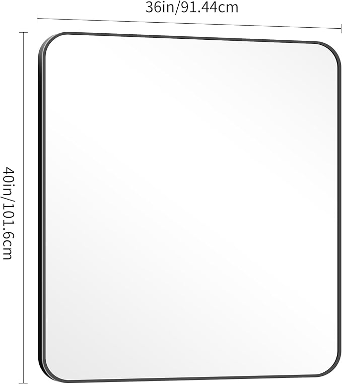 40" x 36"Bathroom Mirror, Matte Black Wall Mirror with Metal Frame, Decorative Rectangular Vanity Mirror for Bedroom Bathroom Living Room Entryway (Horizontal/Vertical)-StrideForce Fitness