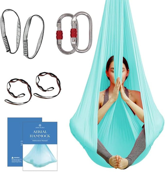 Aerial Silk Yoga Hammock & Swing for Home, Inversion Exercises, Starter Kit for All Levels - Durable with Extension Straps, Carabiners, and Pose Guide-StrideForce Fitness