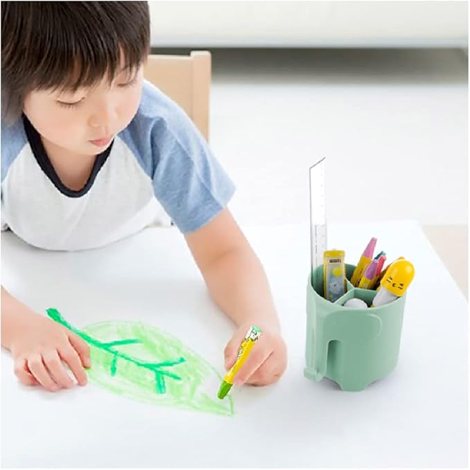 Kids Toothbrush Holder, Cute Elephant Toothbrush Holders for Toddler, Toothbrush Toothpaste Holder for Bathroom, Toothbrush Organizer with 3 Slots and a Hook, Green