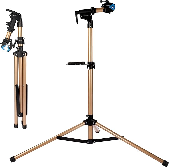 Bike Repair Stand -Shop Home Bicycle Mechanic Maintenance Rack，bike rack (golden（three legs）)-StrideForce Fitness