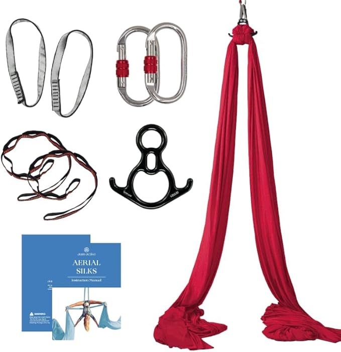Aerial Silks Starter Kit - Durable 9 Yards of Aerial Yoga Hammock with Hardware & Guide - Aerial Swing for Acrobatic Flying Yoga & All Levels (Aerial Rigging Point Up to 13ft)-StrideForce Fitness
