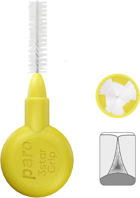 Paro Swiss 3Star-Grip Interdental Brushes – Xx-Fine, Triangular, Yellow, 2.5mm, 4x1 Pack – Deep Between Teeth Cleaning