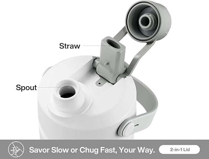 26 oz Insulated Water Bottle with 2-in-1 Straw and Spout Lid, Keep Cold 24H, Leak-Proof, Fits in Car Cup Holder, Stainless Steel Water Bottle for Sports, Travel, and School (Polar)-StrideForce Fitness