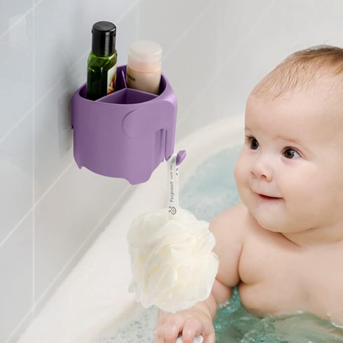 Kids Toothbrush Holder, Cute Elephant Toothbrush Holders for Toddler, Toothbrush Toothpaste Holder for Bathroom, Toothbrush Organizer with 3 Slots and a Hook, Light Purple