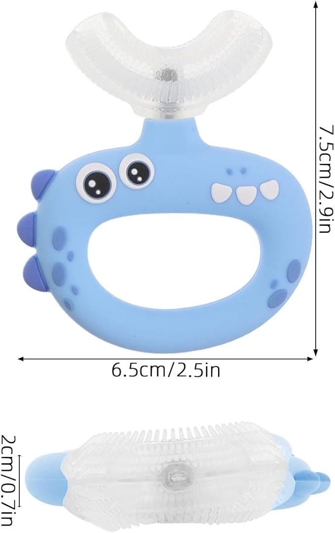 U Shaped Kids Toothbrush for Oral Care - 360° Rotating Silicone Head - Manual Self Brushing Toothbrush - Dinosaur Fun Brush for Ages 0-3 Kids