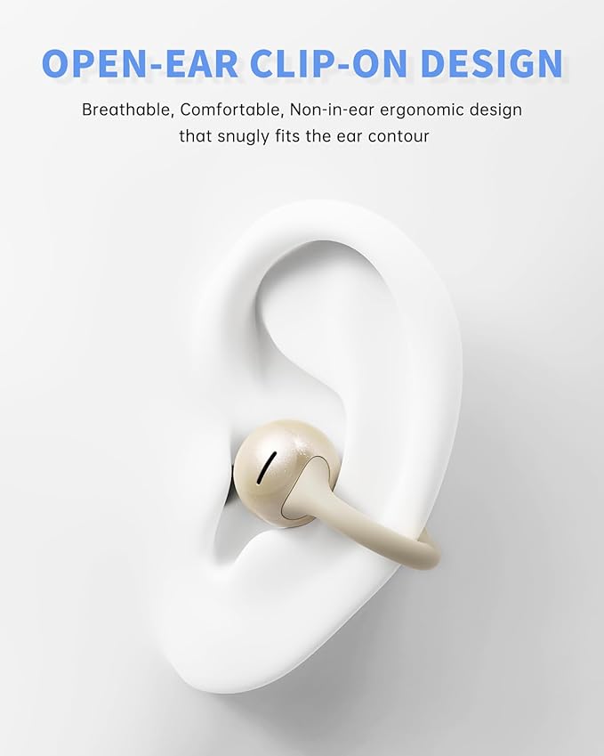 Open Ear Earbuds, Clip-On Earbuds Wireless Bluetooth, Ear Clip Bluetooth Headphones, Lightweight Comfort, Ergonomic Secure Fit for Small Ears, Ultra Open Audio, Waterproof, 40H Playtime-StrideForce Fitness