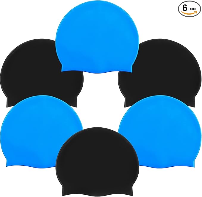 Syhood 6 Pieces Unisex Adult Silicone Swim Cap Waterproof Swimming Hat Non Slip Pool Hat Elastic Silicone Cap for Long and Short Hair-StrideForce Fitness