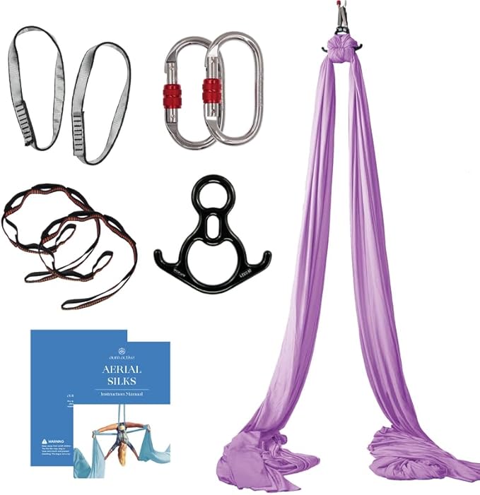 Aerial Silks Starter Kit - Durable 9 Yards of Aerial Yoga Hammock with Hardware & Guide - Aerial Swing for Acrobatic Flying Yoga & All Levels (Aerial Rigging Point Up to 13ft)-StrideForce Fitness