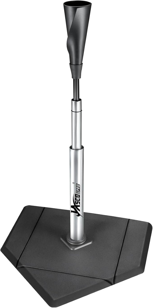 Batting Tee For Baseball And Softball With Traditional Home Plate Base,Alumium Stem,Handroll Rubber Top,Height Adjustable 24 to 46 inche For kids and Adults,Portable Baseball Tee Softball Tee-StrideForce Fitness
