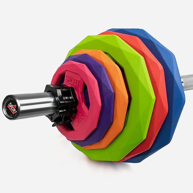 SPART Color Coded Weight Plate 2-Inch Rubber Coated Olympic Grip Plate for Barbell, Solid Cast Iron Weight Plates for Strength Training, Weightlifting, Crossfit, Home Gym, 2.5LB/5LB/10LB/25LB/35LB/45LB, Pair-StrideForce Fitness