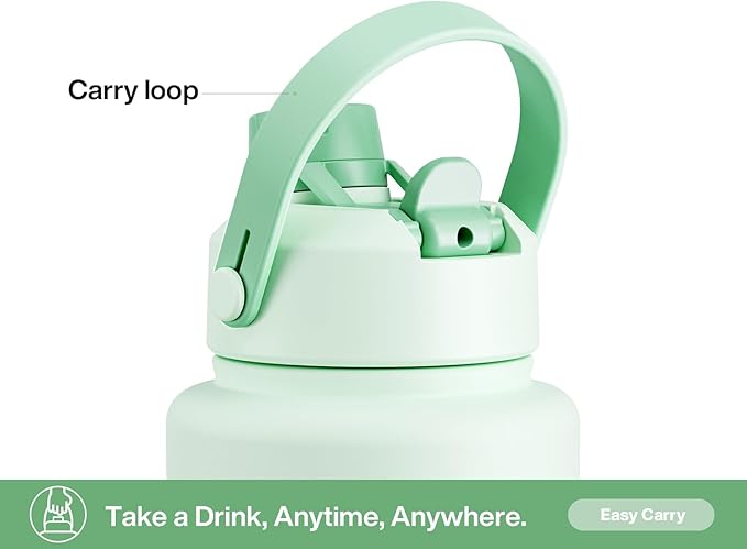 40 oz Insulated Water Bottle with 2-in-1 Straw and Spout Lid, Keep Cold 24H, Leak-Proof, BPA-Free, Double Wall Stainless Steel Water Bottle for Sports, Gym, Travel, and School (Mint)-StrideForce Fitness