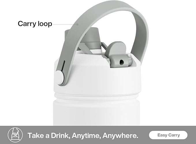 26 oz Insulated Water Bottle with 2-in-1 Straw and Spout Lid, Keep Cold 24H, Leak-Proof, Fits in Car Cup Holder, Stainless Steel Water Bottle for Sports, Travel, and School (Polar)-StrideForce Fitness