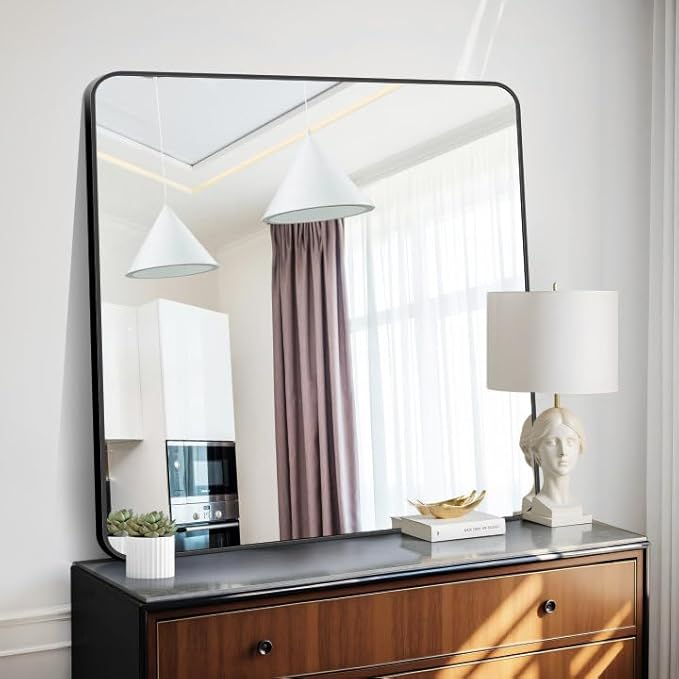 FORBATH Bathroom Mirror 42x42 Inch, Large Square Vanity Mirror with Black Aluminum Frame Rounded Corner, Wall Mounted Mirror for Bathroom Bedroom Entryway Living Room Home Decoration-StrideForce Fitness