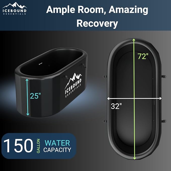 Inflatable Cold Plunge Tub - XL, Black - 150 Gallon Ice Bath - Chiller Compatible – Inflatable-StrideForce Fitness