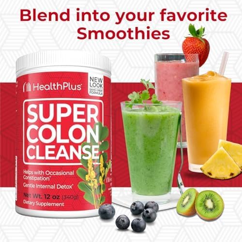 Health Plus Super Colon Cleanse, 12 oz Powder, 68 Servings - Natural Detox, Digestive Constipation Relief, Gentle Gut Cleanse with Psyllium Husk & Senna Leaf-StrideForce Fitness