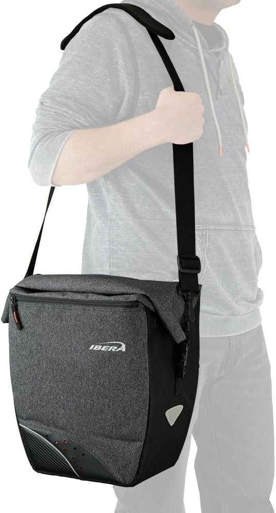 Ibera G-2 PakRak Pro Panniers Bike Bags (Pair) with Quick Release/Clip-On System - Bike Saddle Bags For Rear Rack Each with 19.8 lbs Capacity - Reflective Saddle Bag Bicycle, Fits Most Racks (Grey)-StrideForce Fitness