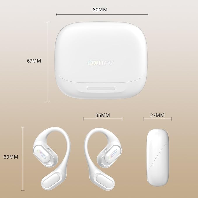 Open Ear Headphones, Bluetooth 5.4 Headphones Sports, Premium Sound with HD Mic Wireless Earbuds, 48H Playtime LED Power Display Ear Buds, IPX7 Lightweight Comfort Earphones for Running, White-StrideForce Fitness