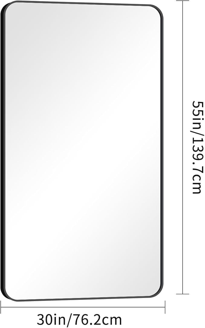 30x55 inch Bathroom Mirror,Black Rectangle Mirror,Wall Mounted Bathroom Frame Vanity Mirror with Round Corner for Bedroom Living Room, Entryway Hangs Horizontal or Vertical-StrideForce Fitness