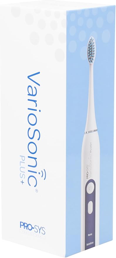 PRO-SYS® VarioSonic Plus+ Professional Electric Toothbrush Full Kit, Rechargeable Powered Toothbrush with Travel Case, 5 Brush Heads, 5 Modes, Extra Long Battery, Pressure Sensor and Timer (White)