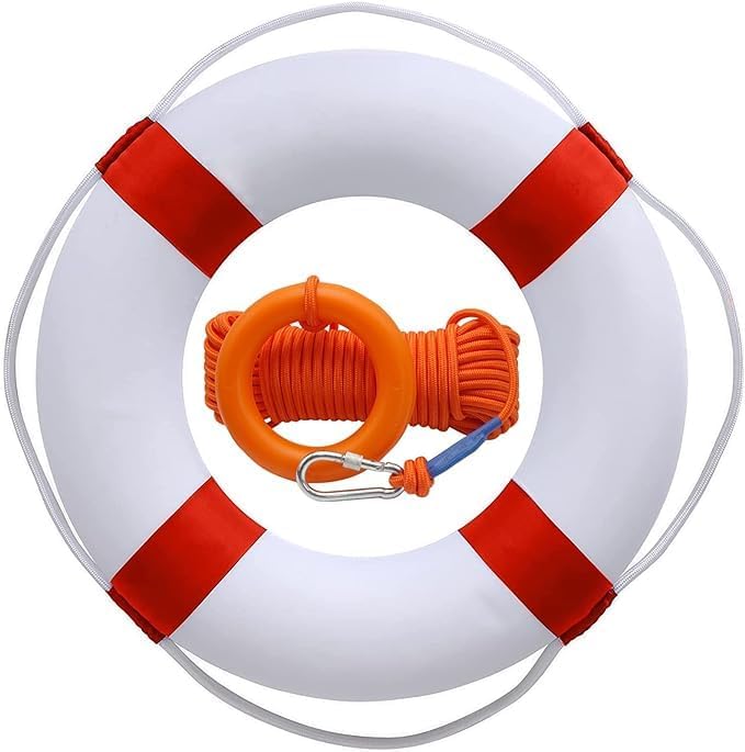 Lifebuoy Set 20Inch Life Preserver Ring and Water Floating Lifesaving Rope 98.4FT,Swim Foam Buoy,Swimming Pool Safety Throwing Ring with Perimeter Rope,Throwable Flotation Device-StrideForce Fitness