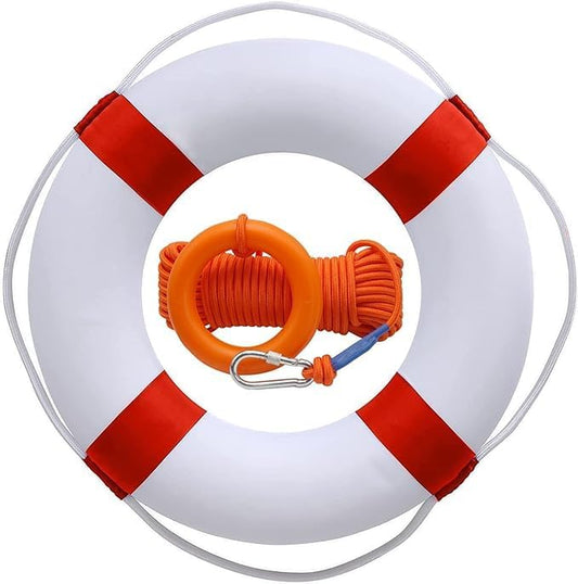 Lifebuoy Set 20Inch Life Preserver Ring and Water Floating Lifesaving Rope 98.4FT,Swim Foam Buoy,Swimming Pool Safety Throwing Ring with Perimeter Rope,Throwable Flotation Device-StrideForce Fitness