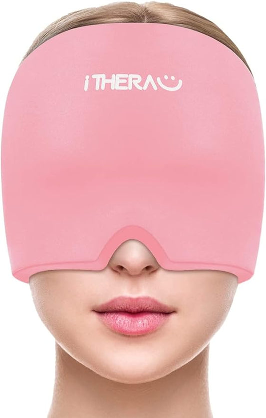 Migraine Relief Cap, Migraine Ice Head Wrap, Headache Ice Hat, Cold Therapy Headache Relief Cap for Migraine Eyes Mask Pink Headache Ice Pack for Puffy Eyes, Tension, Sinus & Stress Relief-StrideForce Fitness
