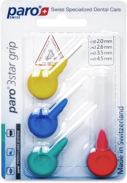 Paro Swiss 3Star-Grip Interdental Brushes – Assorted, 4x1 Pack Different Sizes – Deep Between Teeth Cleaning