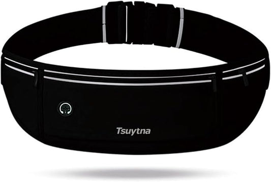 Running Belt for Women & Men - Slim Phone running belt with Water-Resistant Phone Holder, 3 pockets Adjustable Waist Strap, Reflective Safety Design for Running, Hiking, Travel，Fitness(Black)-StrideForce Fitness