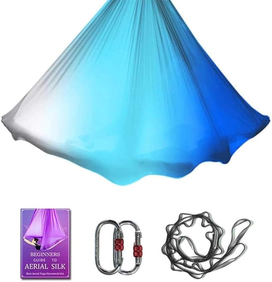 Aerial Yoga Hammock L:5M W:2.8M 5.5 Yards Aerial Pilates Silk Yoga Swing Set with 2000 Ibs Load Include Daisy Chain, Pose Guide-StrideForce Fitness