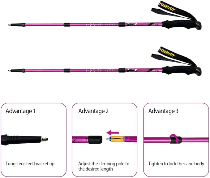 Hiking Trekking Poles, 2 Pack Anti Shock, Adjustable, Collapsible Hiking Poles for Trekking or Walking, Lightweight Aluminum Sticks for Children-StrideForce Fitness