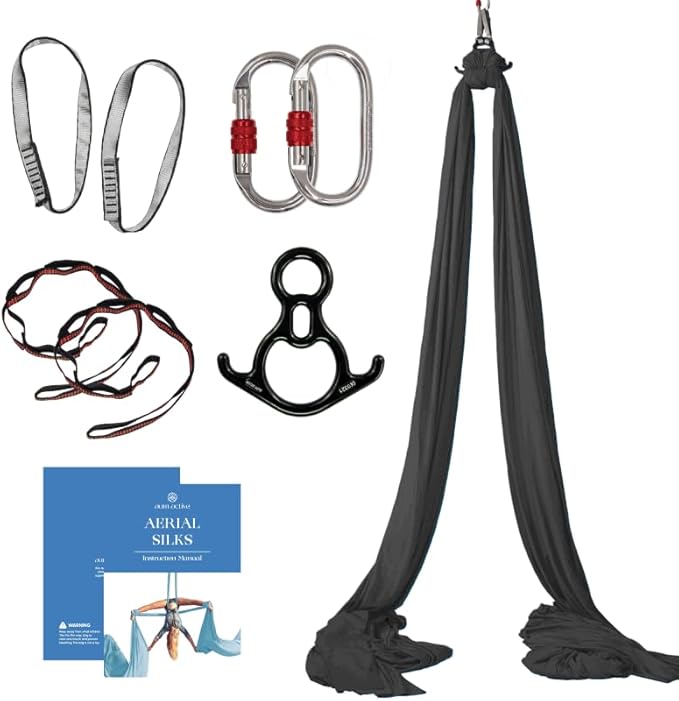 Aerial Silks Starter Kit - Durable 9 Yards of Aerial Yoga Hammock with Hardware & Guide - Aerial Swing for Acrobatic Flying Yoga & All Levels (Aerial Rigging Point Up to 13ft)-StrideForce Fitness