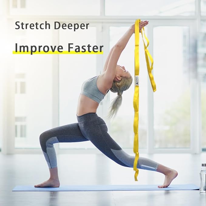 Stretching Strap Yoga Strap with Loops, Stretch Straps for Physical Therapy, Non-Elastic Exercise Strap for Pilates, Dance and Gymnastics with Workout Guide-StrideForce Fitness