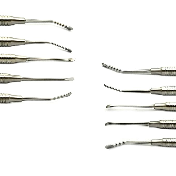 MEDSPO Professional Dental Instruments Osteotome Periotome Luxating Elevator Implant | Orthodontic PDL Teeth | Surgical Root Extraction Spreading (Sinus Lift Elevators Hollow Handle Set Of 5)