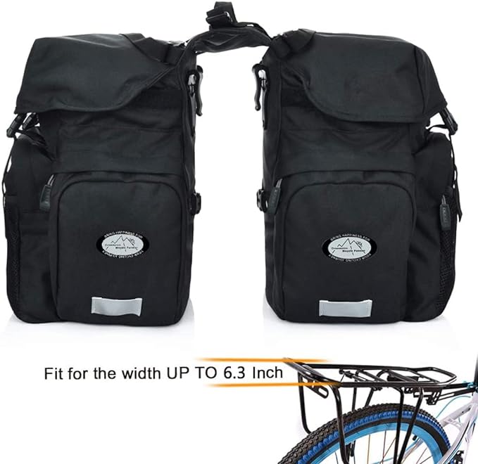 Dreamoon 50L Bike Panniers, Waterproof Bicycle Commuting Bag Saddle Bags with Rain Cover, Bike Rear Seat Bag Carrier with Reflective Trim, Cycling Organizer for Width Less Than 6.3 inches Rack (Black)-StrideForce Fitness