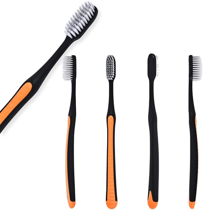 ADA Cavity Defense Activated Charcoal Toothbrush 5 Pack Ultra-Soft Flosspick Bristle for Sensitive Teeth & Gums, Aids in Teeth Whitening, Extra Soft, Slim Grip (5 Count)