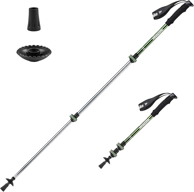 Naturehike Collapsible Trekking Poles, Adjustable Lightweight Aluminum Hiking Poles, Shock Absorption with Wrist Straps for Hiking and Daily Use, Yelllow/Green (Set of 2)-StrideForce Fitness