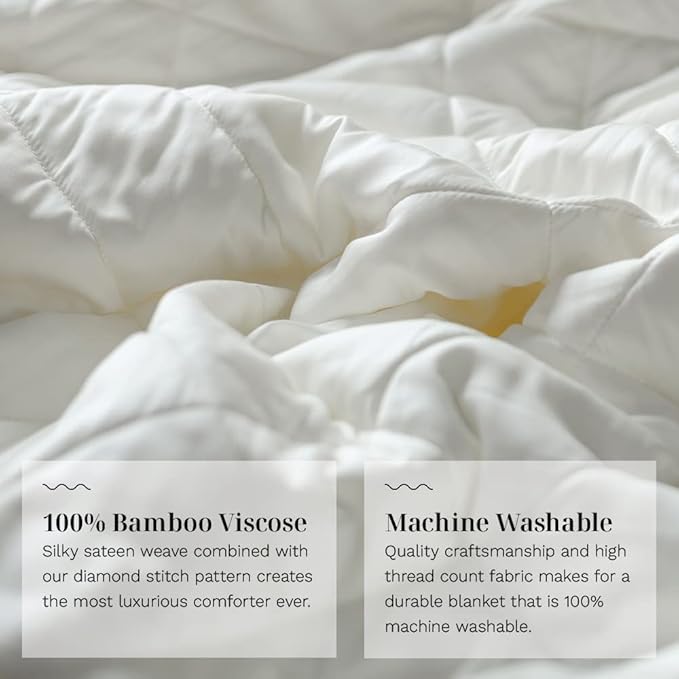 LUXOME Lightweight Blanket | 100% Rayon (Viscose) from Bamboo Fabric & Fill | Full/Queen - 86"x92" | Super Soft | Thermal-Regulating | Ivory-StrideForce Fitness