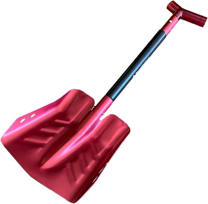 Emergency Snow Shovel with Saw - Converts from Dig to Chop/Hoe Mode Portable for Snowmobiles, Skiing, Backcountry, Avalanche Rescue Winter Survival Gear Car, Camping T6 Aluminum, Red-StrideForce Fitness