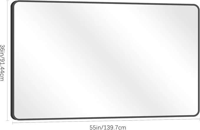 36" x 55"Bathroom Mirror, Matte Black Wall Mirror with Metal Frame, Decorative Rectangular Vanity Mirror for Bedroom Bathroom Living Room Entryway (Horizontal/Vertical)-StrideForce Fitness