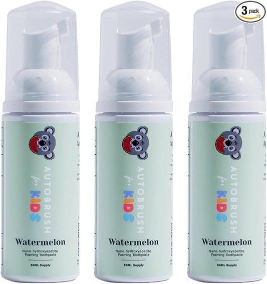 Autobrush Fluoride-Free Foaming Toothpaste for Kids, Watermelon Flavor, Whitening & Deep Cleaning, Travel Friendly, Anti-Cavity (Pack of 3)